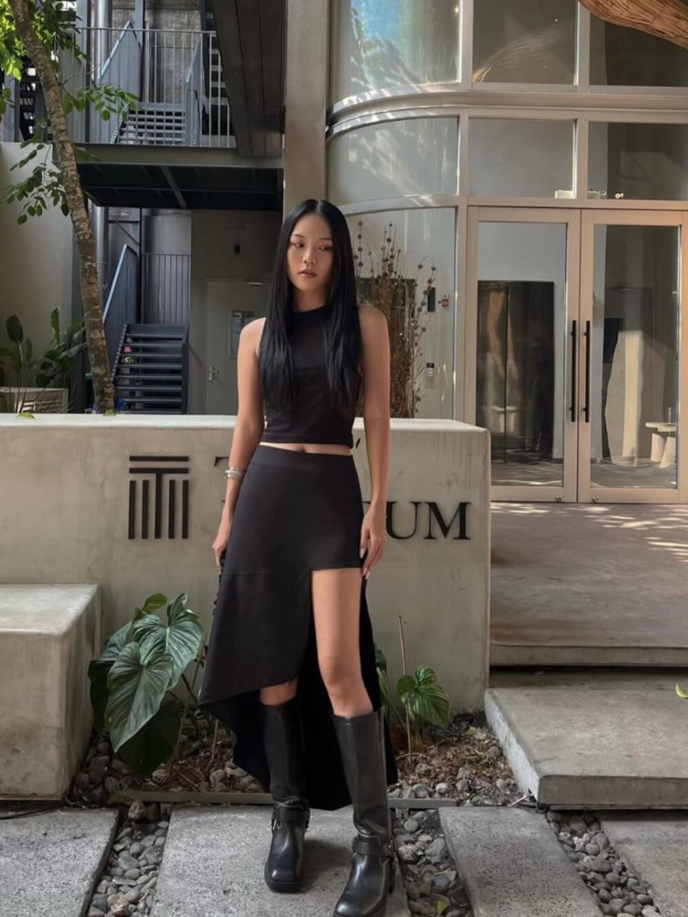 Black Asymmetrical Midi Skirt - Picture 2 of 6